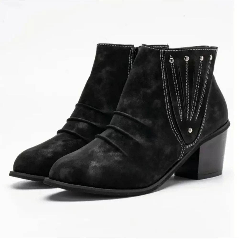 ROCKOMI WOMENS ANKLE  COMFORT CHUNKY HEEL ANKLE with ZIPPER BOOTIE